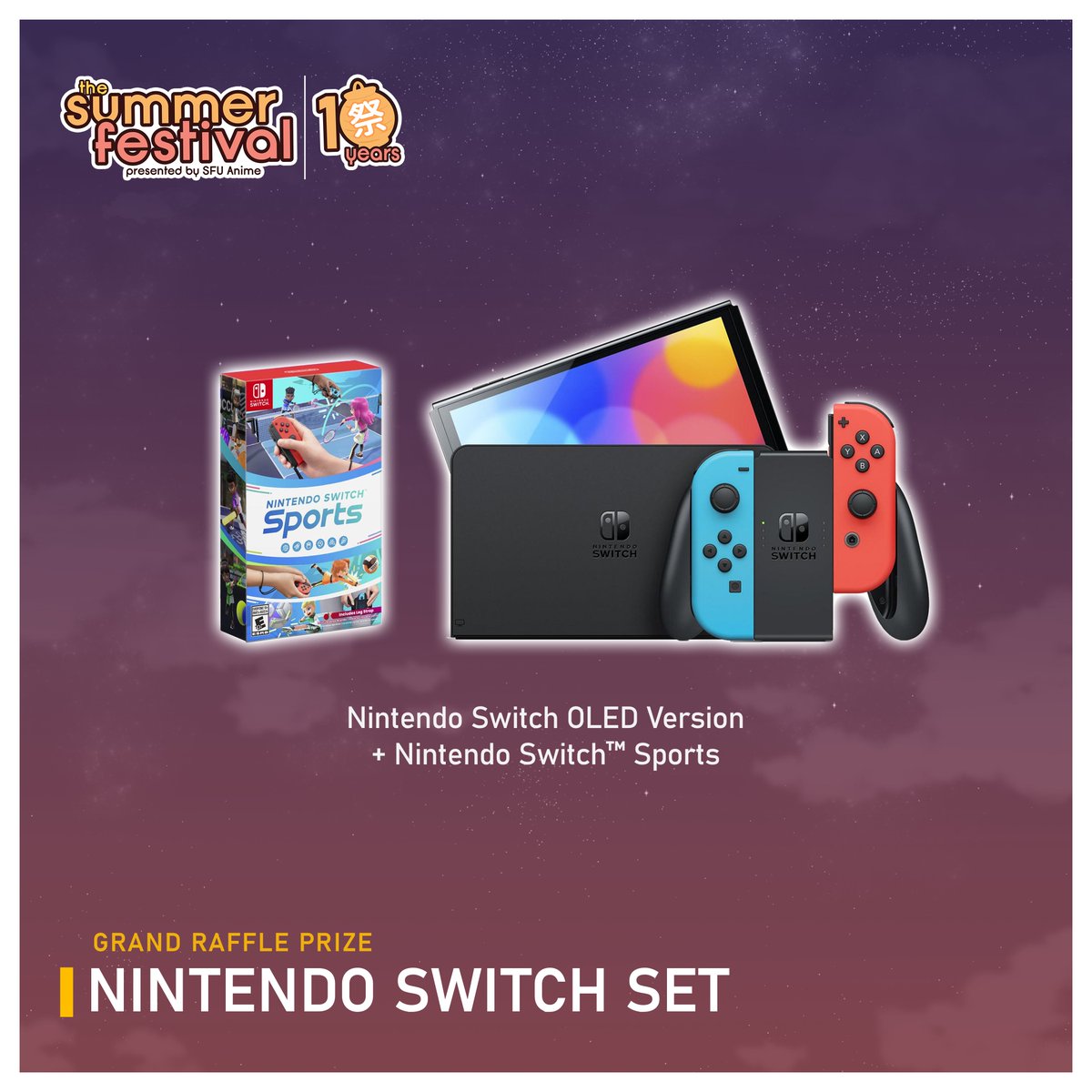 With our second and third prizes revealed, it's finally time to reveal our Grand Prize for this year's raffle, A Nintendo Switch set!!! 

To participate, you will need to earn raffle tickets throughout our event. Hope to see you guys at the 10th anniversary of #sfusummerfest~~