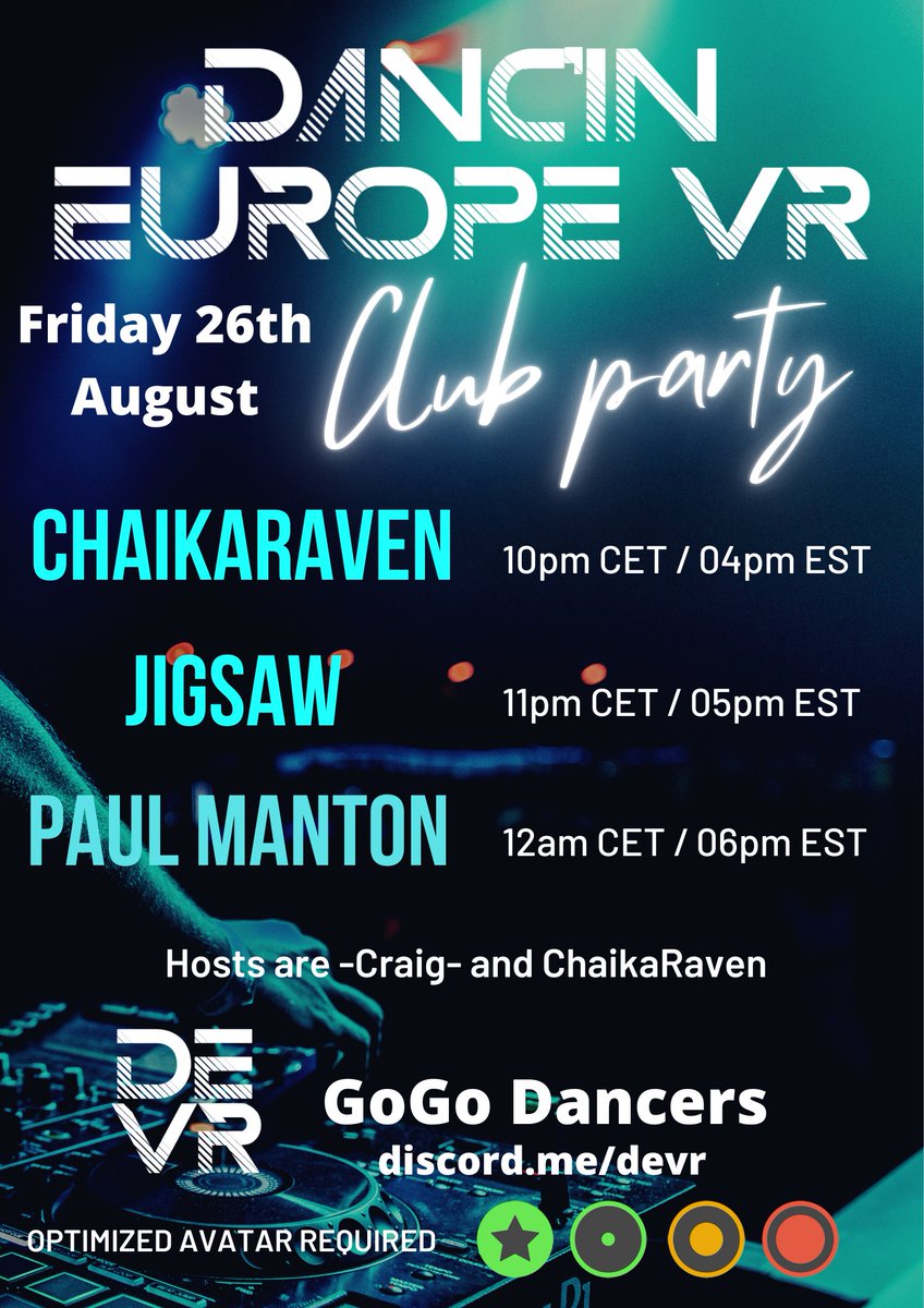 devrdance's tweet image. Danc'in Europe VR (DEVR) is throwing a DJ Pop Up this Friday night at 10pm CET on our brand new Pop Up world the Lunar Den! If you are a Dancer and want to join our team, we are looking for talents to join us, experimented, beginners or even aspiring dancers are more than welcome