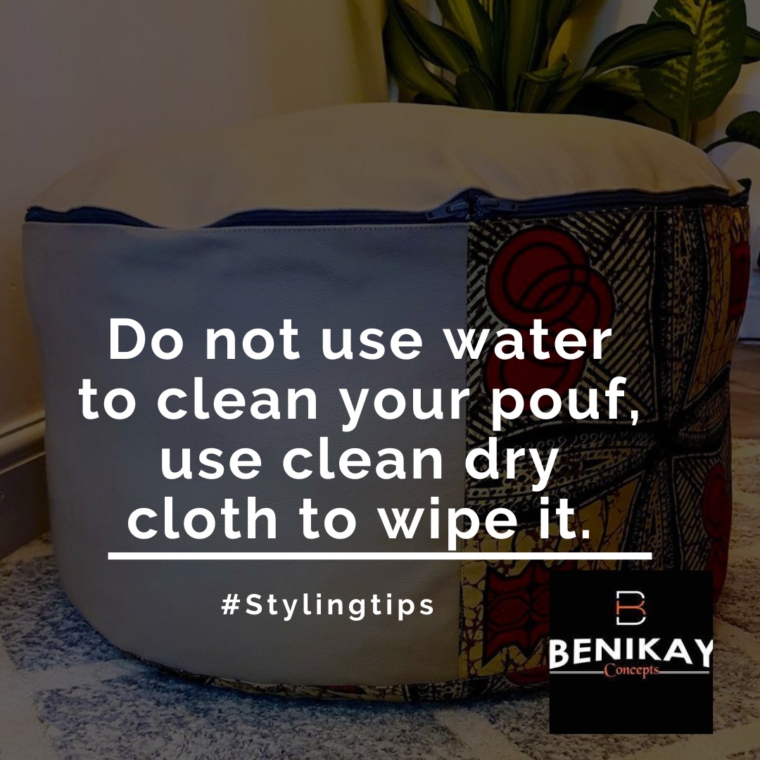 Benikayconcepts's tweet photo. Never wash your pouf with water. Instead, take a clean, dry cloth and gently wipe it down any time there’s a spill, pet hair, or other mishaps on the pouf. 
#Benikayconcepts
#Stylingtips https://t.co/RsciohGGjE