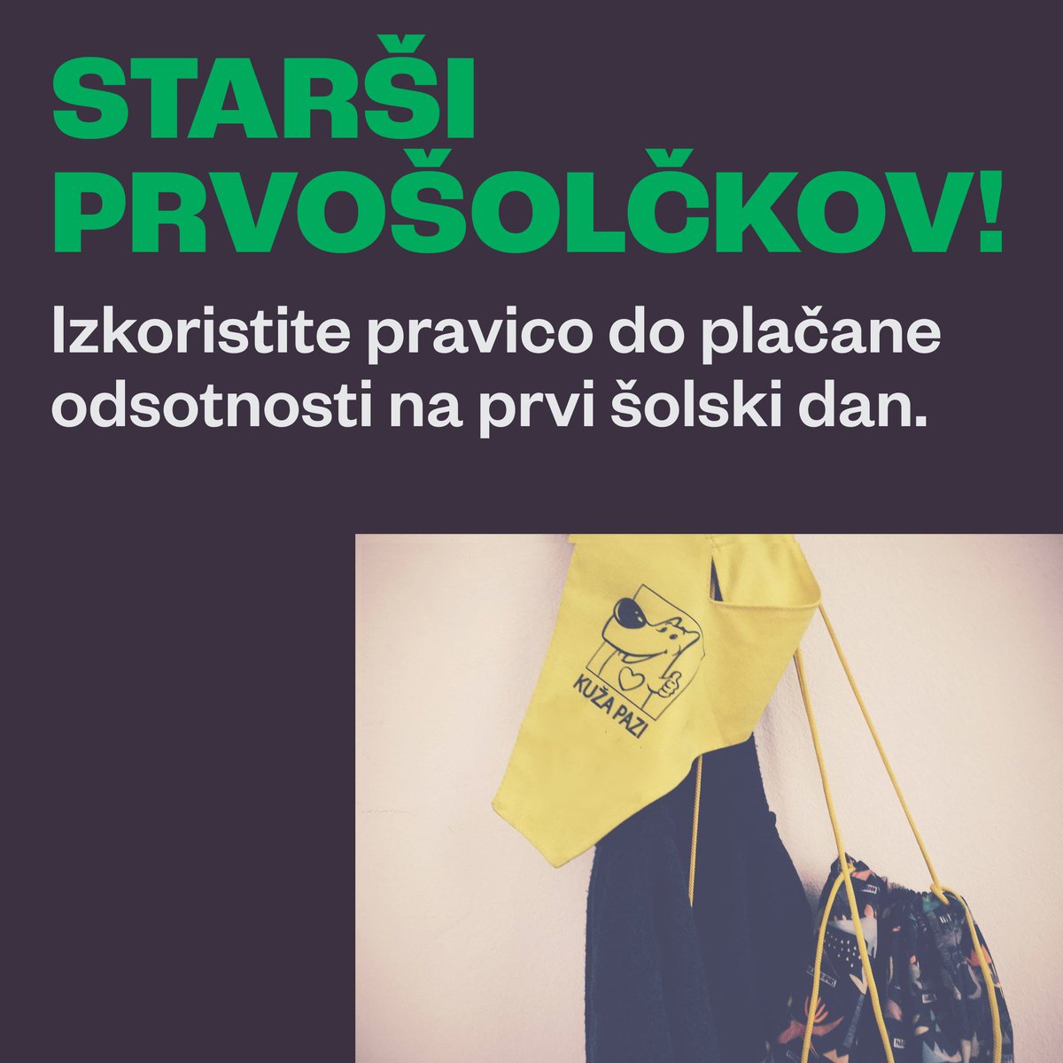 strankalevica's tweet photo. Pozor, starši prvošolčkov! 

Za 1. september lahko uveljavljate pravico do plačane odsotnosti z dela za spremstvo svojega otroka na ta posebni dan. https://t.co/NJ14g6WTEQ