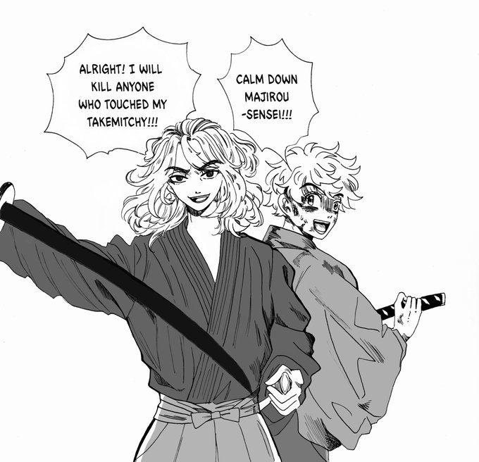 Samurai AU - MiTake

Takemichi wants to learn how to fight. But Manjirou, the great samurai with the mysterious Dark Sword always take care of everything to protect the other. 
Sensei is too overprotective which bothers Takemichi. 