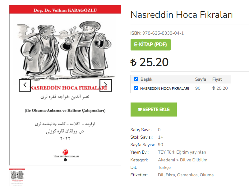 YENİ NESİL YAYINCILIK
Bölümlü ve POD opsiyonlu elektronik kitap dağıtım portalı: talebe.com
"Nasreddin Hoca Fıkraları" TEY Yayınlarından e -kitap olarak yayınlandı. Sitemizden ulaşabilirsiniz. 
talebe.com/kitap/nasreddi…