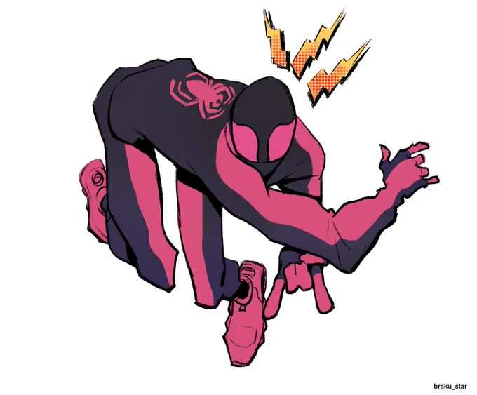 Warmup Spidey to start off the work day. I love this design of Miles that  created. Such a rad take. And that hot pink tho  Sheesh! 