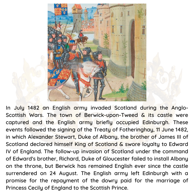 BritishHistorym's tweet photo. #otd 24 August 1482 – The town and castle of Berwick-upon-Tweed is captured from Scotland by an English army.
#medievalhistory #d24aug #history #berwickupontweed https://t.co/qYJsN6pIJK