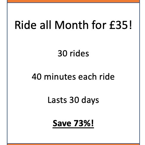 🛴💨THE MONTHLY 30 PASS!🛴💨

30 forty minute rides for £35! To purchase go to the Ginger app promos section (terms and conditions apply)🧡🛴💨