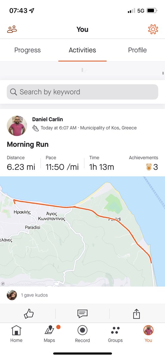 DanielCarlin123's tweet photo. 10k run this morning after mile 2.5 I fell over twisted and grazed my knee and my running trainers ripped it was srsinjng and thunder and lightning in Greece. I had two options give up and go home or keep going I opted to keep going. #runner #rugbyrunner #JTMAtwellbeing https://t.co/vCp4aaFI8B