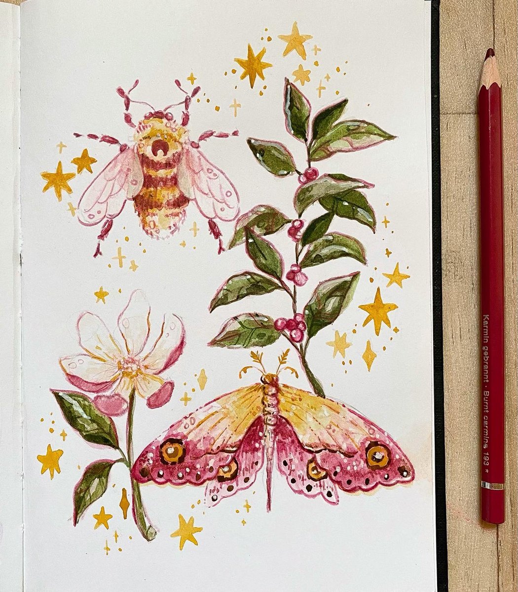 abiikat's tweet photo. 🐝🌿✨🌷 #art #sketchbook https://t.co/Z9XPKiUC8E