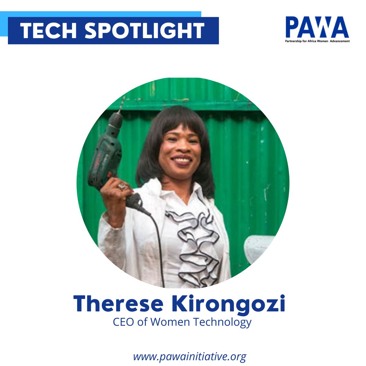 In our spotlight today, we have the intelligent Therese Kirongozi, CEO of Women Technology

Therese is a serial entrepreneur, engineer, and inventor.  She is the CEO of Women's Technology, an innovation laboratory based in Kinshasa, Congo.
