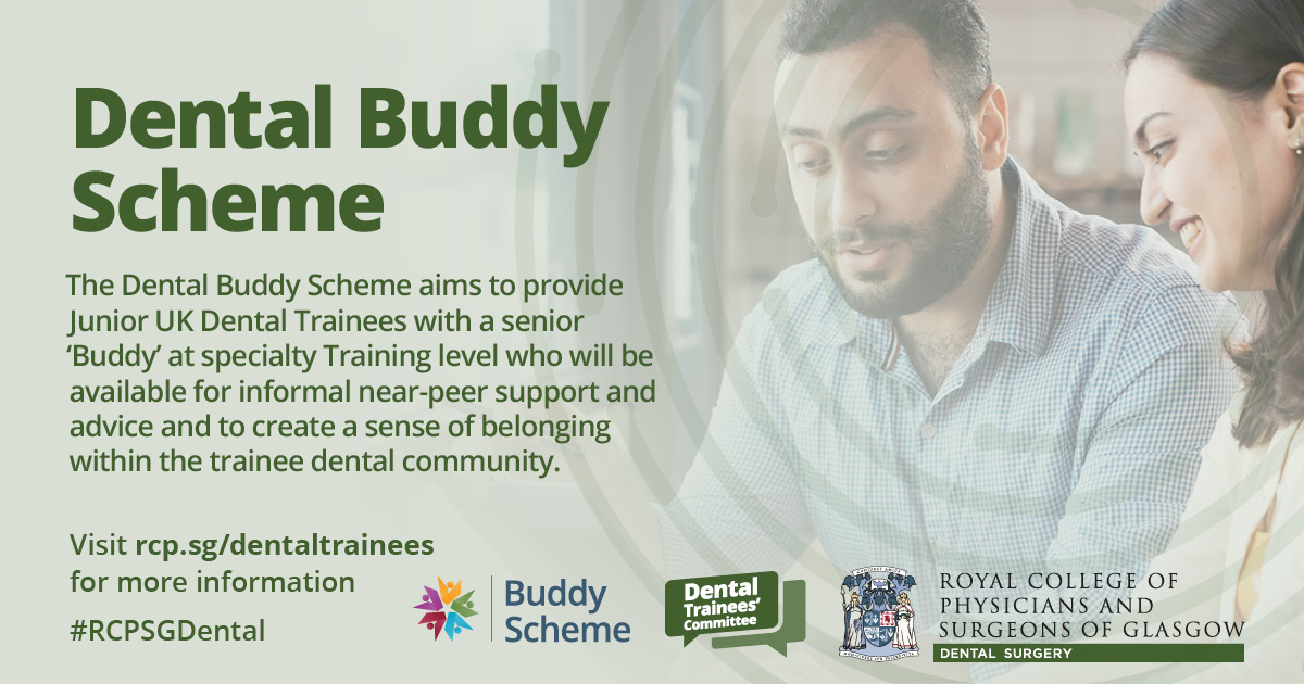 If you're a dental trainee, there's still time to register for our buddy scheme. You can join as both a senior or junior buddy - depending on whether you're looking to receive or provide support. Find out more here: rcpsg.ac.uk/college/this-i… @RCPSGLoganP @GlasgowOralSurg