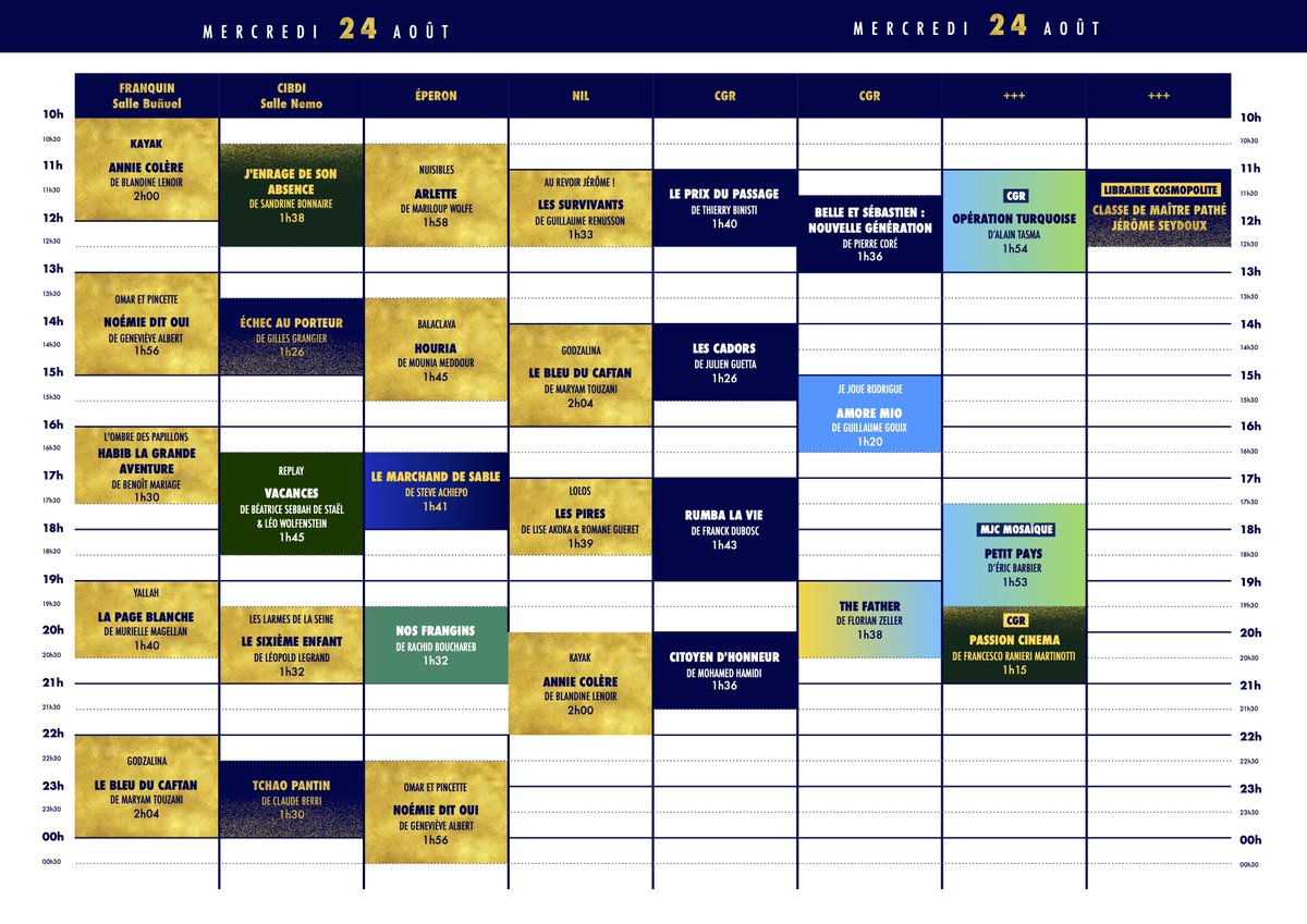 Le programme de la journée du mercredi 24 août au FFA !