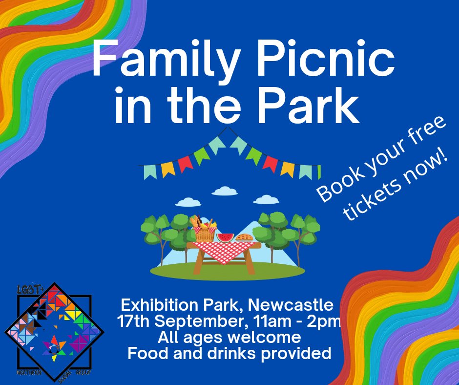 LGBTNSG's tweet photo. #LGBTQ family picnic in the park, all ages welcome, zine making with Melody Sproates, games, arts and crafts and picnic food! 🏳️‍🌈🏳️‍⚧

Please book children's ticket through link https://t.co/v9DRM9jt7a

Exhibition Park, 17th September 11am. Any questions email office@lgbtnsg.com https://t.co/eYykfzVghq