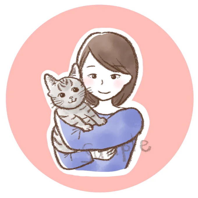 ココナラからご依頼頂き、アイコン作成させて頂きました( ' ` *)ネコちゃんを抱っこしたアイコンとのご依頼でネコちゃんのお写真に癒されましたご依頼ありがとうございました!!等身高めアイコンはあと4件限定価格で1500円で描かせて頂いておりますー 