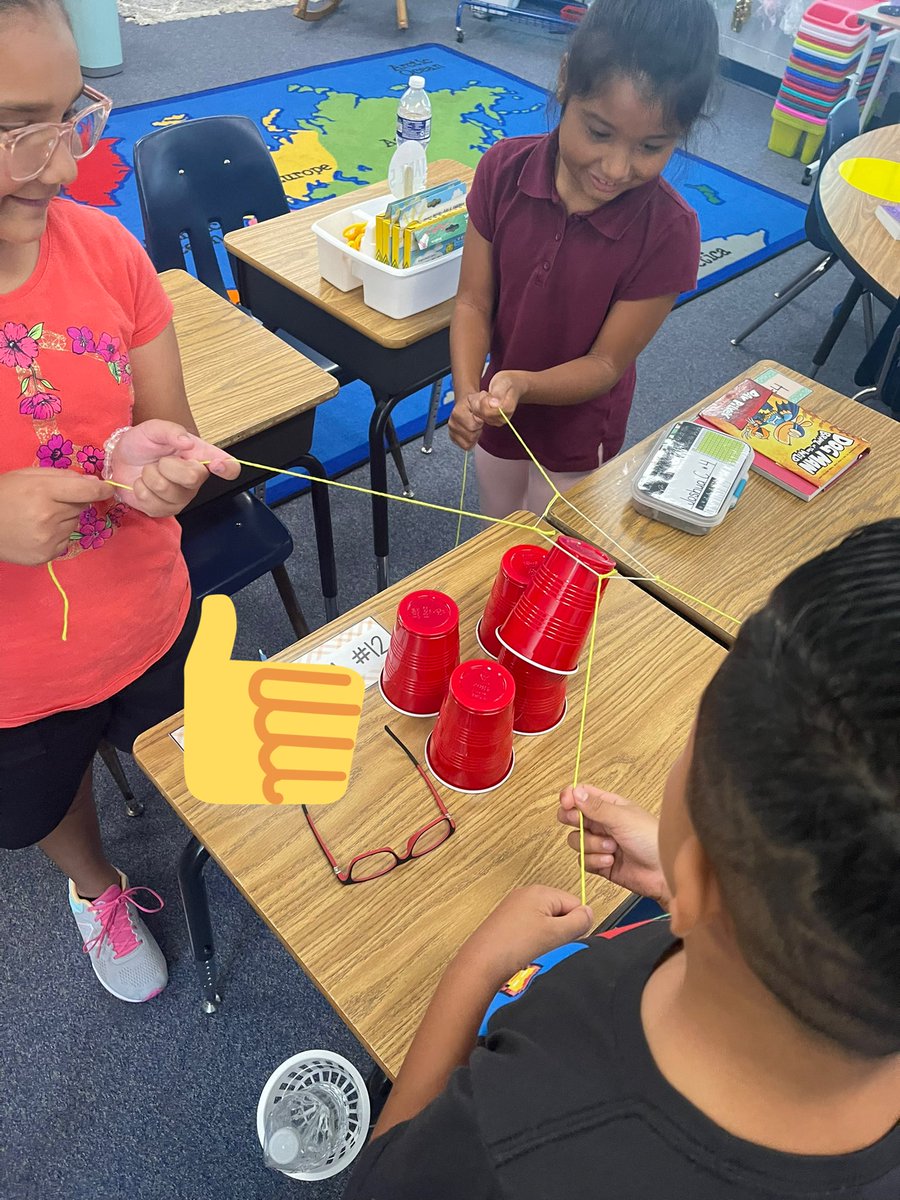 MsWittmanThird's tweet photo. Back to School!!! We got so excited to work together today to stack cups- but the challenge was we couldn’t touch them. All the groups successfully completed the challenge! https://t.co/ITpGEZmkcz