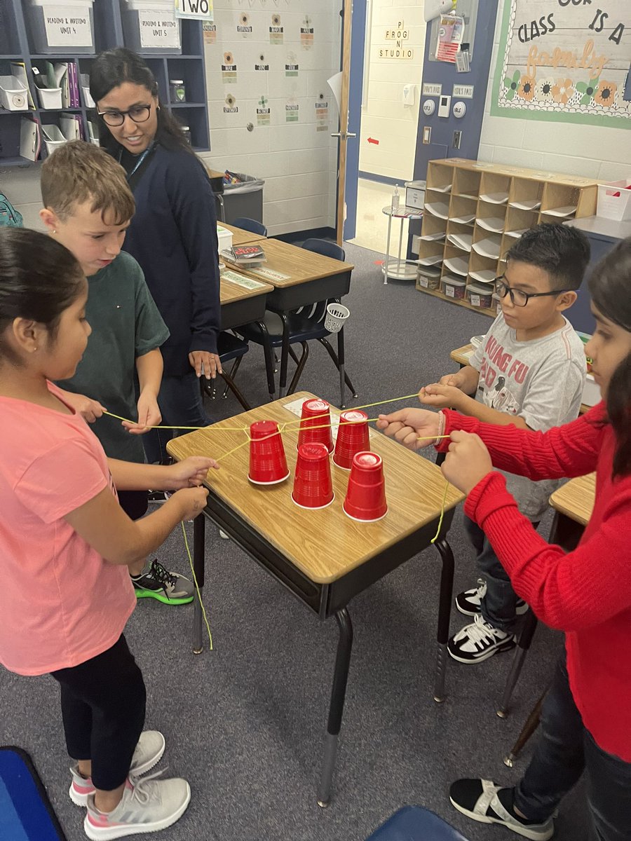 MsWittmanThird's tweet photo. Back to School!!! We got so excited to work together today to stack cups- but the challenge was we couldn’t touch them. All the groups successfully completed the challenge! https://t.co/ITpGEZmkcz