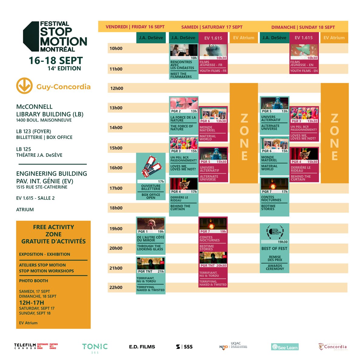 Consult our #shortfilm competition schedule &amp; click away - regular ticket sales start today!

🎟Secure your priority access to all screenings with a <a href="/TONICDNA/">TONIC DNA</a> VIP Pass or check out individual screening tickets at bit.ly/stopmobxo

#Festival #StopMotion #Montreal #FilmFest