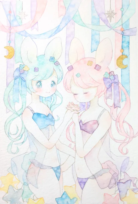 明日から新学期なんで!最後に透明水彩でイラストを描いていますご縁がありますように #夏休みはフォロワーさんが増える #夏の創作クラスタフォロー祭 