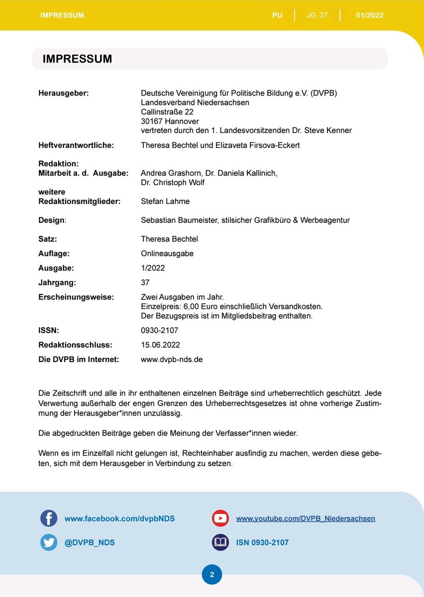 DvpbNds's tweet photo. Ausgabe 1/22 unserer  Fachzeitschrift #PolitikUnterrichten verantwortet von @th_bechtel &amp; @lisafirsova jetzt online: "Transnationale Beziehungen im Fokus Politischer Bildung" mit Texten u.a. von @ja_wiedekind, @S_Pagung &amp; @p_klingl
👇🏼#politischeBildung👇🏼 https://t.co/ghEZfijGAn https://t.co/a7dI55SE3H