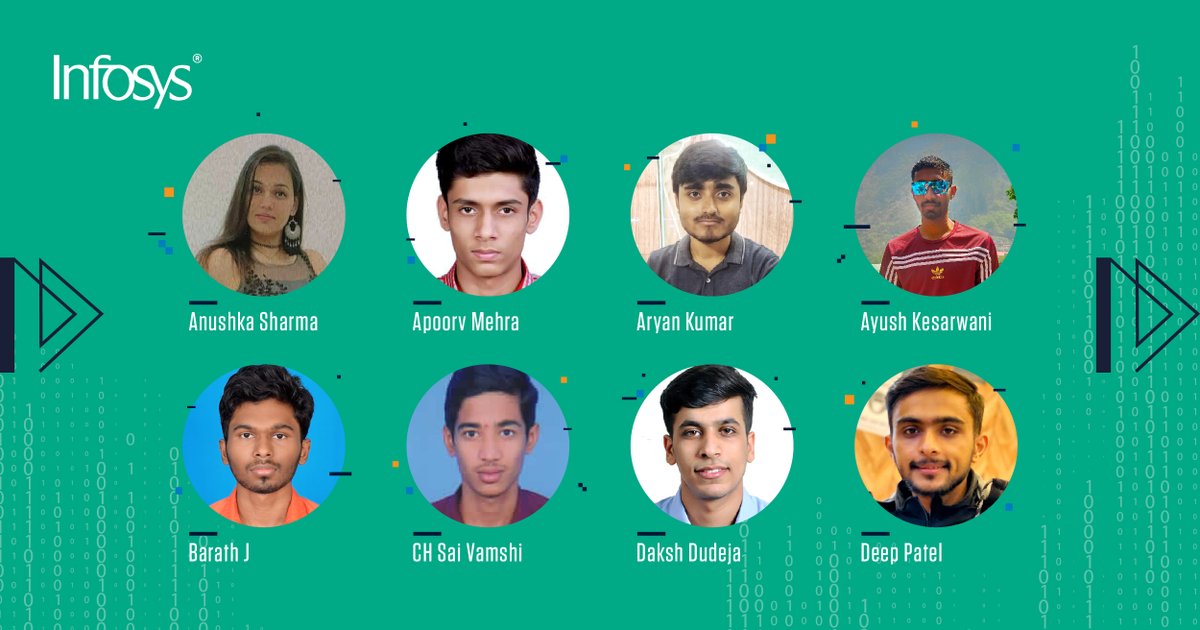 Infosys's tweet photo. Introducing the 9th set of finalists shortlisted for #HackWithInfy2022, India, who are among the Top 116 #coders handpicked for the Grand Finale from August 26 - 29, 2022. Congratulations to the finalists! #ForwardWithInfosys @Aryn__Kr @dudeja_daksh https://t.co/ldo99AGVvj