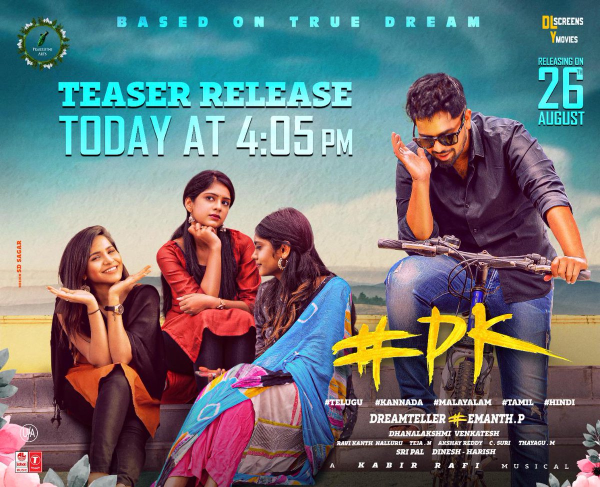 apparalaHarish's tweet photo. #Pk teaser releasing  today at 4.00 PM 🎭

A film by Dream teller #HemanthP 
Bankrolled by Prakruthi arts &amp; DL screens

Stumper in all Languages tomorrow [ Telugu, Tamil, Kannada, Malayalam and Hindi ] https://t.co/3T7xGXFudJ