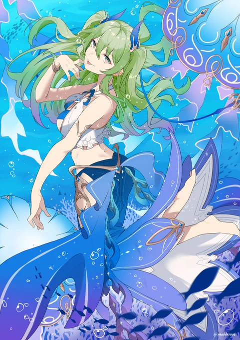 Look, at a simple raise of her hand, the waves crashing in wet the whole of summer!Kudos to Captain  for the amazing fanwork!#HonkaiImpact3rd 
