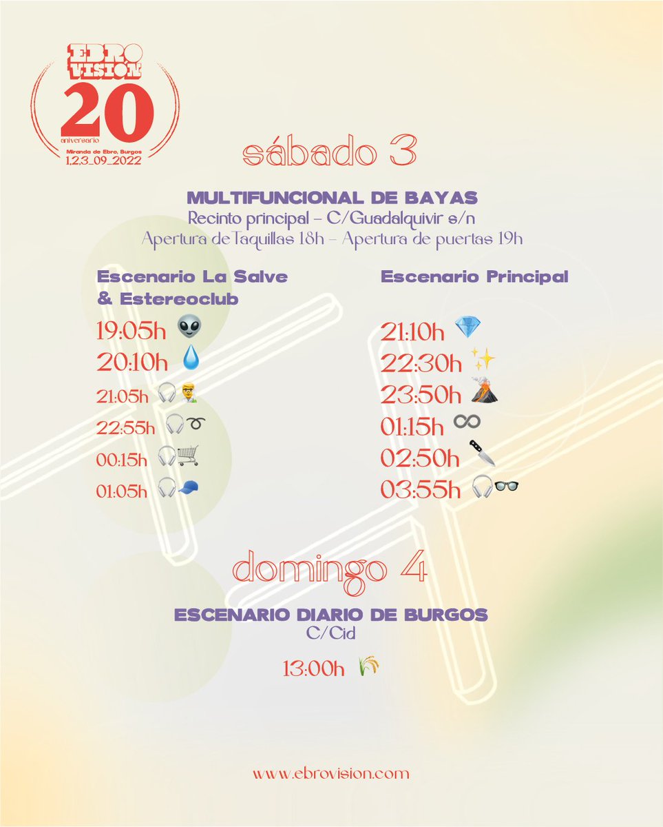 ebrovision's tweet photo. ⚠️ IMPORTANTE - HORARIOS
‼️Aquí tenéis los horarios para esta edición. ¡Ni se os ocurra perderos ninguno!

#ElFestivalQueTeToca 
#UnFestivalQueEnamora https://t.co/y4DlOnkAzl