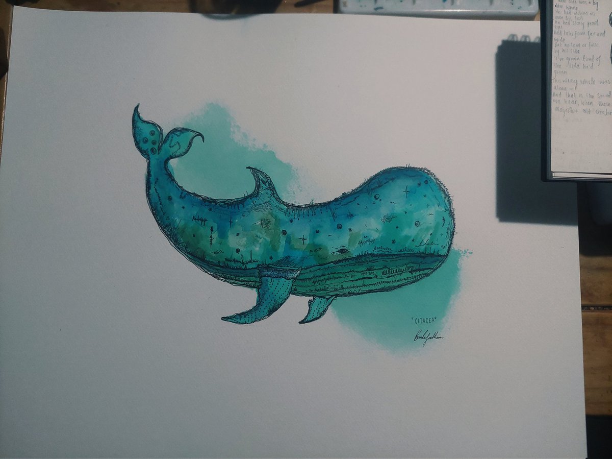 _missbh_'s tweet photo. Some recent art hehe #art #painting #whale #nautical #wildlife #nature #watercolour https://t.co/07fOxWeay2