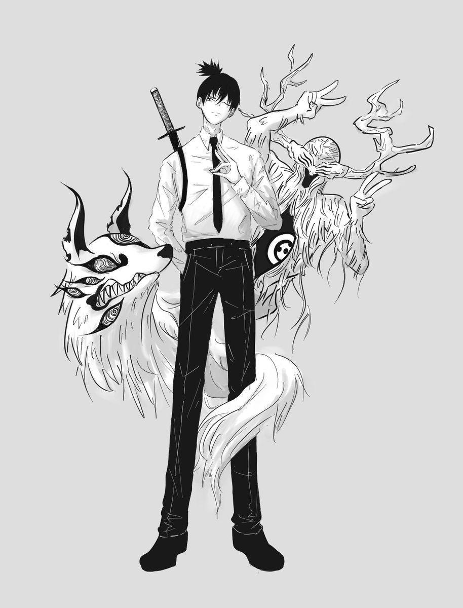 手描きイラスト デンジ ＆ アキ チェンソーマン