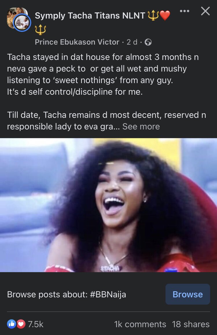 vixenholic's tweet photo. Meanwhile Facebook #TachaTitans are on one. Look at the likes and comment on a fanpage 😂😂

       NO LEAVE NO TRANSFER 
               TACHA TACHA
   #TachaTitans • @Symply_Tacha https://t.co/JkpZo1QLy1