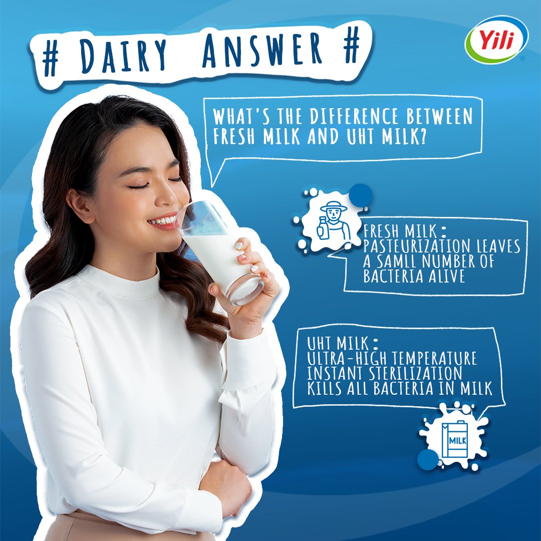 Yili_global's tweet photo. What's the difference between fresh milk and UHT milk🧐?
🥛Fresh milk: pasteurization, a few bacteria survive, needs to be refrigerated.
🥛UHT milk:Ultra-high temperature sterilization kills all bacteria in milk, longer shelf life.
#Yili #dairyanswer #healthychoices #milk https://t.co/wiNBoPtcCO