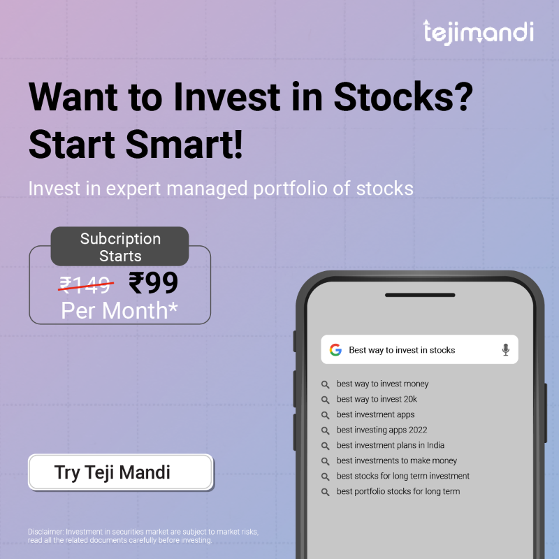 TejiMandiApp's tweet photo. Get an actively managed long term portfolio of quality stocks at just ₹99/mo* with Teji Mandi, you can invest through any broker of your choice. Buy, sell &amp; rebalance the stocks portfolio with ease in a single click. Try #tejimandi app today!