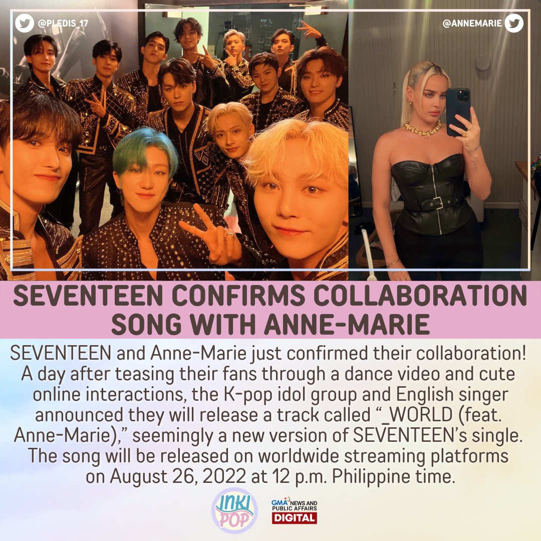gmanews's tweet photo. IT’S CONFIRMED! 

You guessed it right, CARATs. There will be a #SEVENTEEN and Anne-Marie collaboration. 💎😍
 
READ: https://t.co/4HLkRlvetr https://t.co/O6kyrAHn41