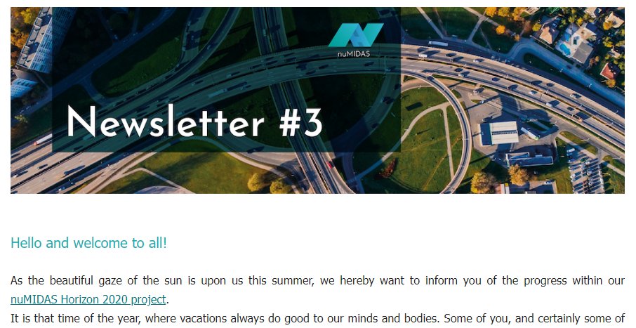 Our newsletter #3 has been released 📣📣full of new content on our use cases in Milan &amp; Leuven, our nuMIDAS #toolkit and interviews of our partners from @TML <a href="/MAPtm/">MAPtm</a> <a href="/CPoliedra/">Consorzio Poliedra</a> 

📩 Click here to read the full newsletter &amp; don’t forget to subscribe! numidas.eu/index.php/news…
