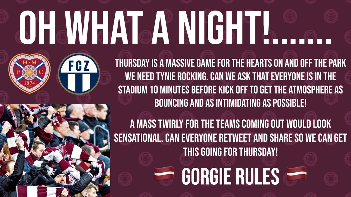 ThisMyStoryPod's tweet photo. HORNY HEARTS THURSDAYS!! 

The return of European football to Tynecastle tomorrow night! Let’s make sure the place is as noisy and as bouncing as possible. 

We will be in the Shandon from about 5ish if folk want to grab a pint. 

🇱🇻♥️🇱🇻 https://t.co/6BRmtuiv1y