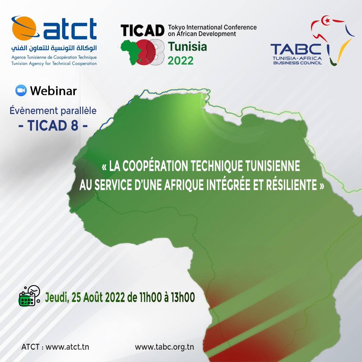 Ticad8Tunisia's tweet photo. #ATCT et #TABC organisent le 25 août et sous le patronage du Ministre de l’#Economie et de la Planification, un EP au #TICAD 8.
Inscription: https://t.co/QoYE9wum8o
#Ticad8 #Japan #Tunisia #Africa #TICAD8 #Japan #Tunisia #Africa @japan @TunisieDiplo @ATCTunisie @ticad_official https://t.co/ByTPltTF2o