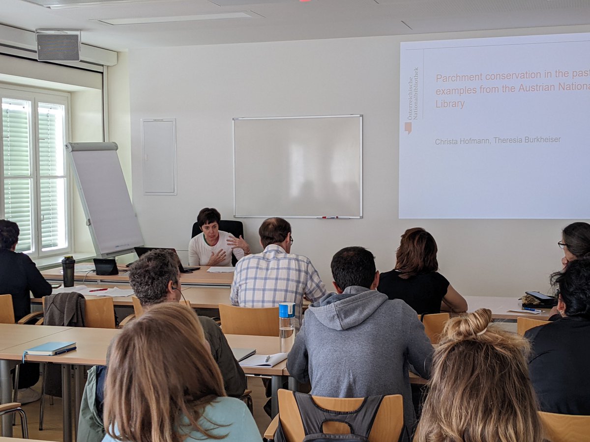 Christa Hoffman Austrian National Library discusses #parchmentconservation treatments of parchment at the Austrian National Library