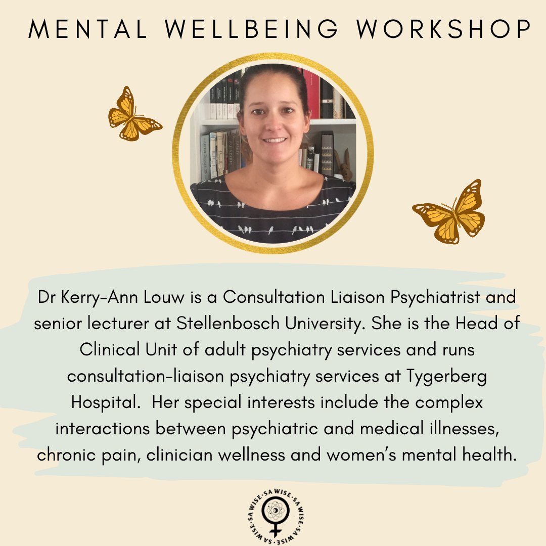 The_SAWISE's tweet photo. A reminder to join us next week, 30th August 18:00-19:30, for our Mental Wellbeing Workshop where we will be joined by guest speaker Dr Kerry-Ann Louw. 

Registration: https://t.co/D4ZjSwBUrg https://t.co/pHyH73Ge1X