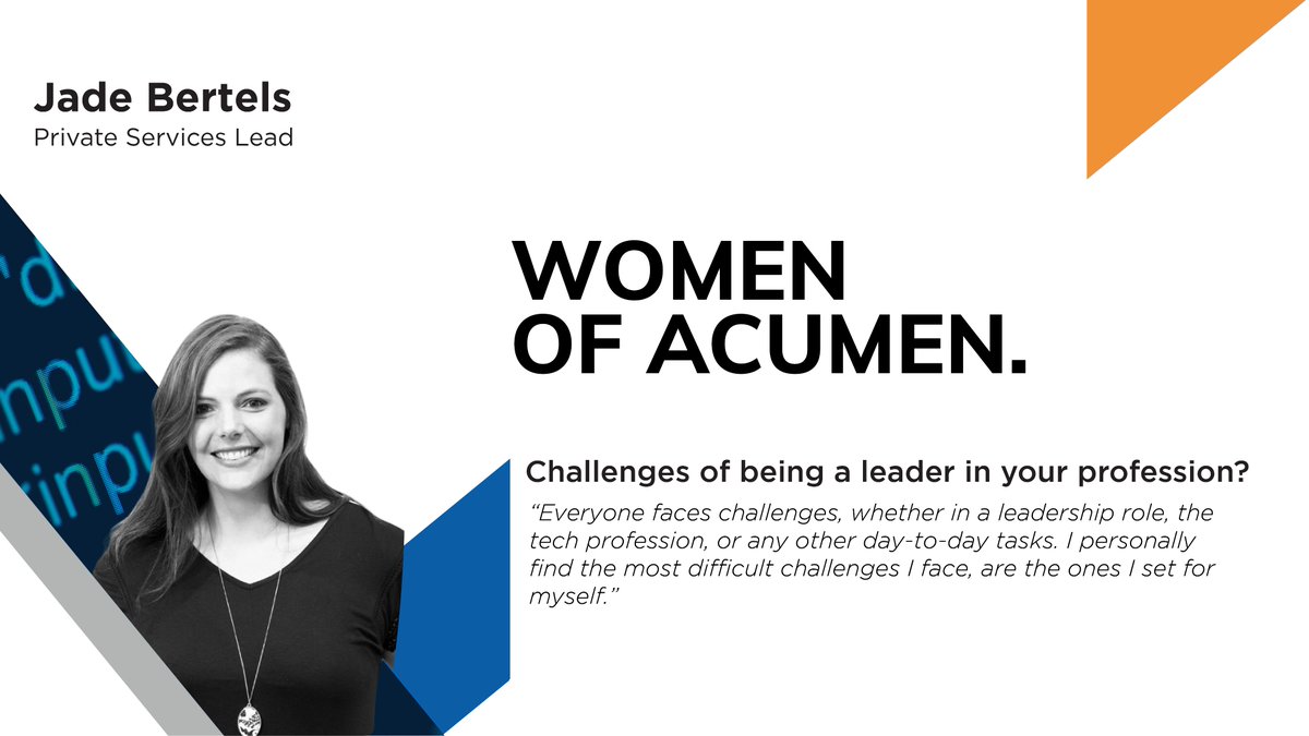 Acumen_Software's tweet photo. Meet our Private Services Lead Jade Bertels

We have not stopped celebrating Women's Month. #WomenOfAcumen deserve all the shine because of the outstanding contributions they make day-to-day. 

#WomensMonth2022 #MySmartCity #PlayYourPart #Tech4Good #GetInvolved #CitizensPlatform https://t.co/ZECL8AP01f