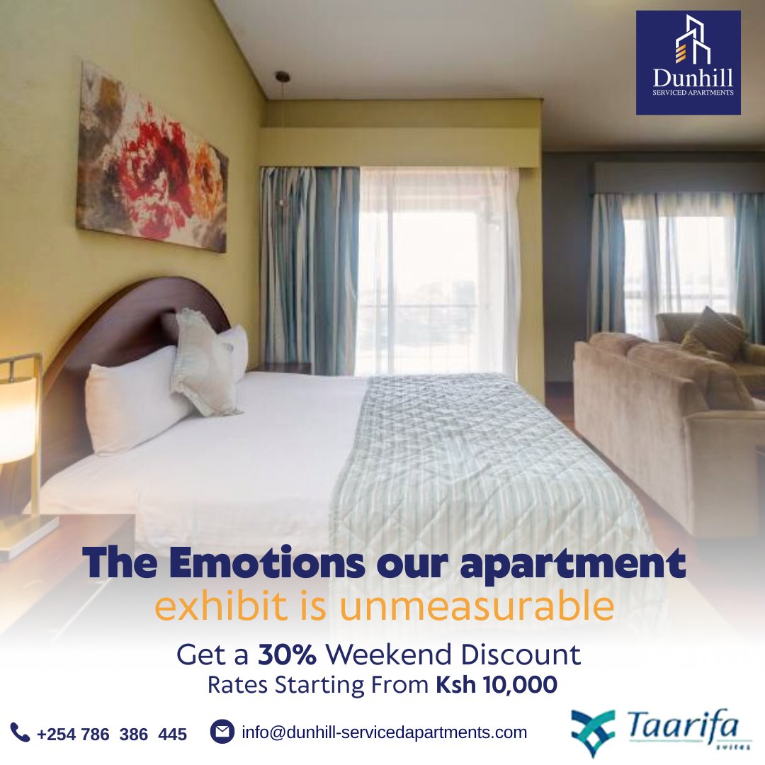 DunhillFacility's tweet photo. It’s never too late to take that
needed break!

Book with us!

#Dunhillservicedapartments
#Taarifasuites
#homeawayfromhome
#weekendvibes
#weekendmode #weekend https://t.co/fLV1P55jTq