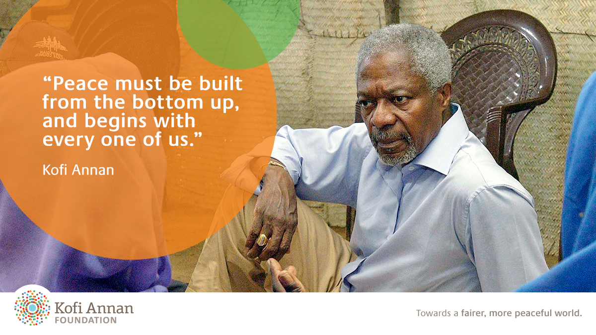KofiAnnanFdn's tweet photo. "Peace must be built from the bottom up and begins with every one of us." - Kofi Annan
#KofiAnnan #peace #backtopeace https://t.co/AmlEZrOfXC