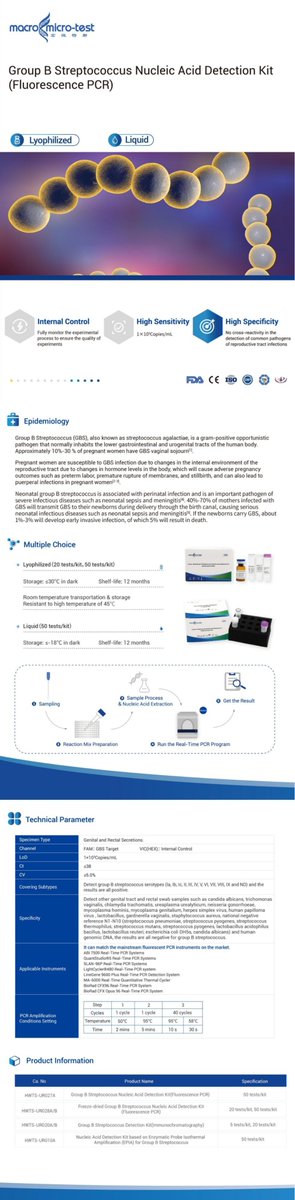 MacroMicroTest's tweet photo. Group B Streptococcus Nucleic Acid Detection Kit(Fluorescence PCR)
#GBS #GroupBStreptococcus #PCRtest #lyophilizedkit https://t.co/U0JLxLXuDk