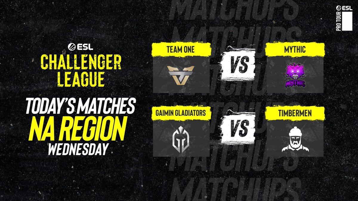 ESEA League (@esea) on Twitter photo North America is back in action!
Check out today's #ESLChallengerLeague matches
@teamoneesports vs. <a href="/MythicRebornGG/">Mythic Reborn</a>
📺 twitch.tv/esl_csgob
<a href="/GaiminGladiator/">GG | Gaimin Gladiators ⚔️</a> vs. <a href="/timbermenGG/">timbermen</a>
📺 twitch.tv/esl_csgoc
Games will start in ONE hour North America is back in action!
Check out today's #ESLChallengerLeague matches
@teamoneesports vs. <a href="/MythicRebornGG/">Mythic Reborn</a>
📺 twitch.tv/esl_csgob
<a href="/GaiminGladiator/">GG | Gaimin Gladiators ⚔️</a> vs. <a href="/timbermenGG/">timbermen</a>
📺 twitch.tv/esl_csgoc
Games will start in ONE hour