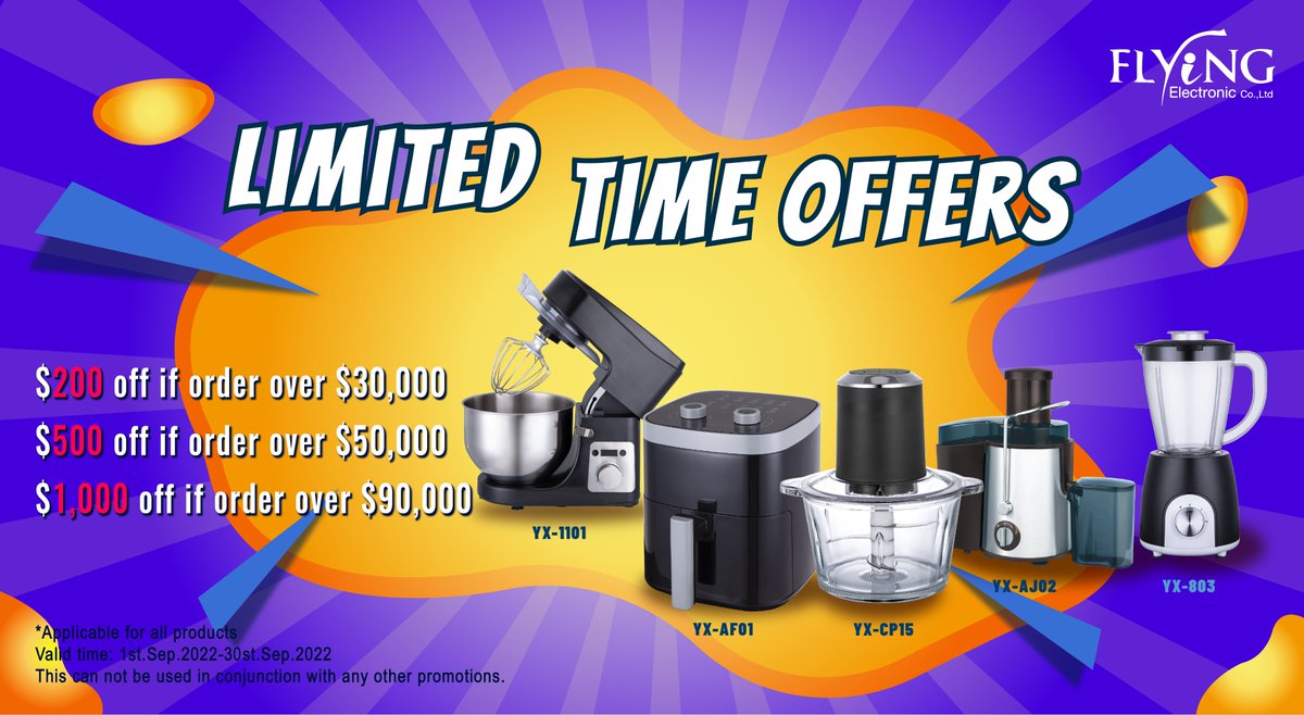 FlyingElectron1's tweet photo. Hey,friends!!!
Look over.
Great discount!!!⭐️⭐️⭐️
If you are also interested, please add my WeChat to get more details.
add to inquiry+86 18948973033(wechat/whatsapp)
#Flying #SmallAppliances #KitchenAppliances #KitchenTools #FoodProcessor #blender #juicer #airfryer #standmixer https://t.co/zt342nsIeJ