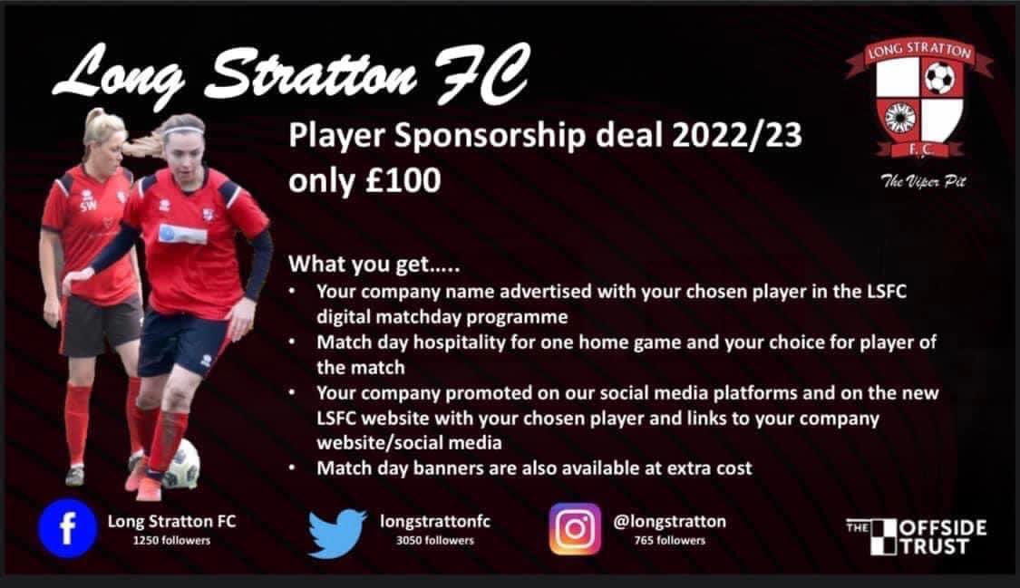 Player sponsorships for <a href="/LStrattonWomen/">Long Stratton Women</a> squad wanted 🔴