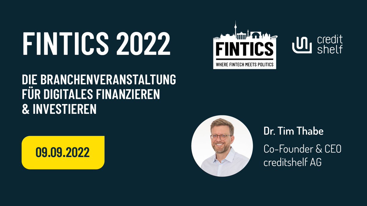 ❗️Jetzt anmelden – Fintics 2022
Am Freitag, den 9. September, findet die Fintics  2022, die Branchenveranstaltung für digitales Finanzieren und Investieren, in Berlin statt: hubs.la/Q01kCWNl0 

#fintics #fintech #finanzierung