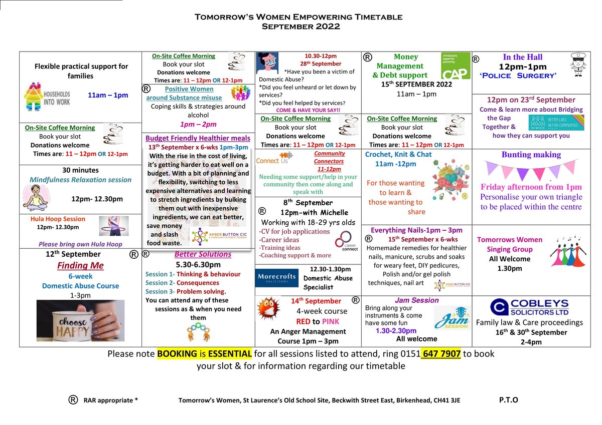 TomorrowsWomen's tweet photo. September is here! The kids will be back to school soon, so why not sign up for some of these amazing courses by @3DTrainingUK @AMBERBUTTONUK @TLFtweet 

Please book by ringing admin on 0151 647 7907 https://t.co/fsrdeVcsXT