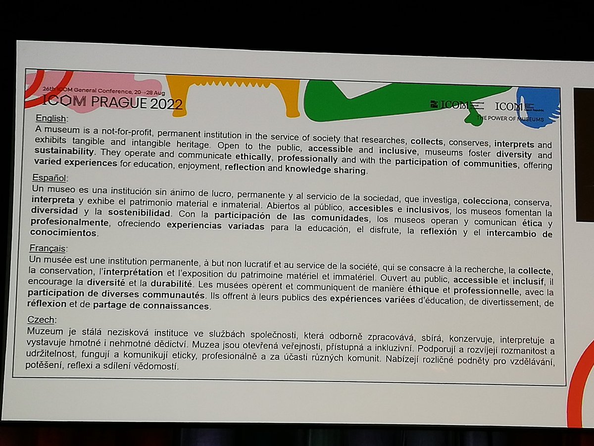 MichelRougerMR's tweet photo. #ICOMPrague2022
@BrulonB, @NicolasKramar et les membres du comité de la nouvelle définition du #musée présentent la méthodologie de cette complexe, ambitieuse et importante procédure.
Le vote dans quelques heures... https://t.co/RlthuosFV5