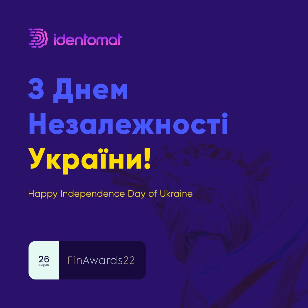 identomat's tweet photo. #SlavaUkraini 

We are happy to celebrate Ukraine’s Day of Independence! Stay strong and always be the equivalent and example of Bravery for the rest of the World! ✊ 🇺🇦

#WestandwithUkraine #SlavaUkraini #Finawards2022 #Digitalidentitypartner #Identomat #eKYC #AI  

1 | 3 https://t.co/zYrBuR0uCw