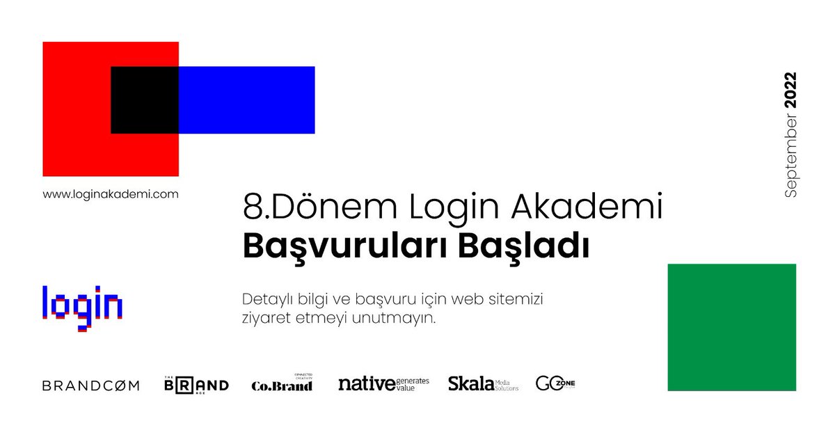 LoginAkademi's tweet photo. Login Akademi 8. dönem başvuruları başladı! Medya ve iletişim sektöründe kariyer hedefin varsa detaylı bilgi ve başvuru için web sitemizi ziyaret etmeyi unutma.😇🥳 https://t.co/DiI5WTO31I