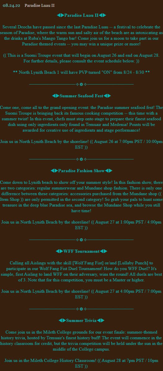 DarkAgesMMORPG's tweet photo. Suomi Troupe Event: Paradise Luau II 🏖️

https://t.co/O09nW38nL1

#MMORPG #mmo #darkages #gamedev #gamercommunity #updates #rpg #devlife #indiedev #pixelgame #retrogame #events #Paradise #Luau #PVP #suomitroupe #Suomi 
Translate Tweet https://t.co/tKr2bX0j2G
