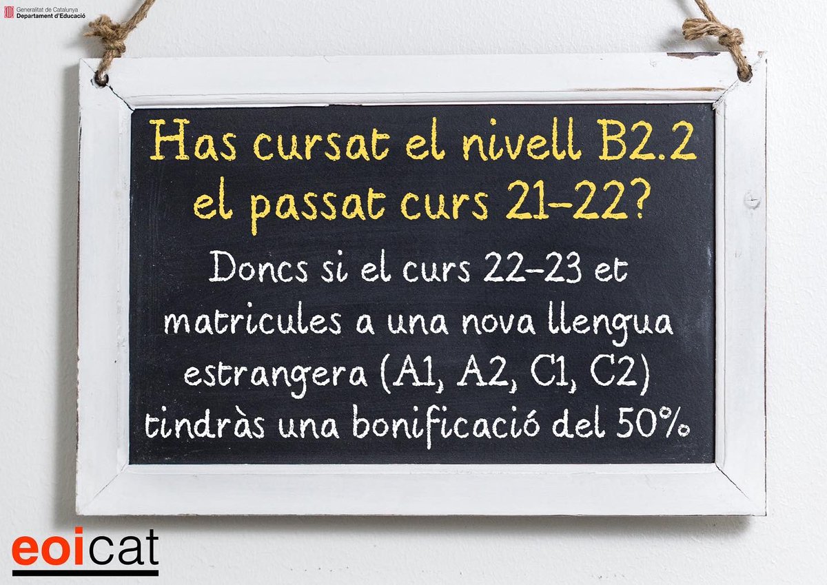 eoicat's tweet photo. A les EOI podeu gaudir de bonificacions i exempcions en els preus públics dels nivells A1, A2, C1 i C2. Trobareu més info al web de l’EOI on us vulgueu matricular.
El proper 31 d'agost comença el procés de preinscripció. Teniu temps fins al 5 de setembre a les 15h. 👍🏻#eoicat https://t.co/vIC7M8lObJ
